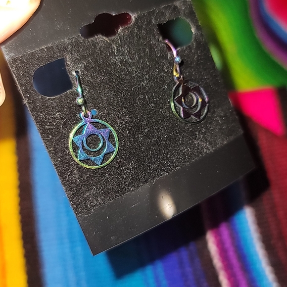 Sacred Geometry Sacred Chakra Symbol Rainbow Earrings - Picture 4 of 4